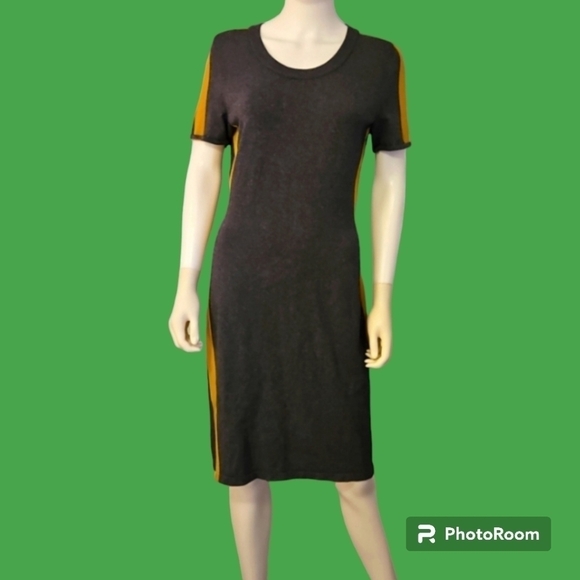 SABIE Chartreuse Gray Preppy Short Sleeve Sweater Bodycon Dress Medium - Picture 1 of 9